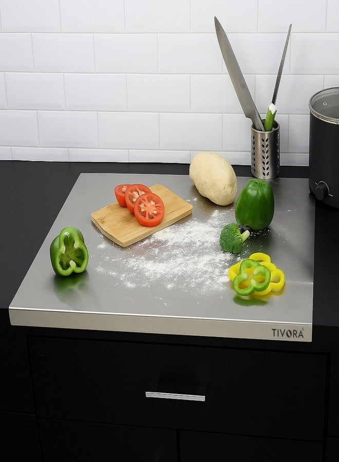 Tivora 304 Stainless Steel Chopping Board with Lip for Kitchen | for Cutting Vegetables, Meat, Fish, Fruits | Reversible | Easy to Wash | Food Grade Steel | Medium | 41 x 31 cm - Image 1